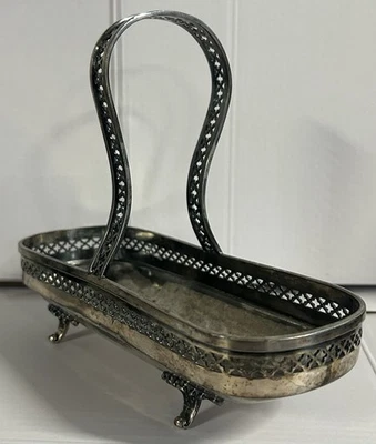 Cesta con patas inusual vintage Van Bergh Silverplate Company 8,25" Foto 1 de 4