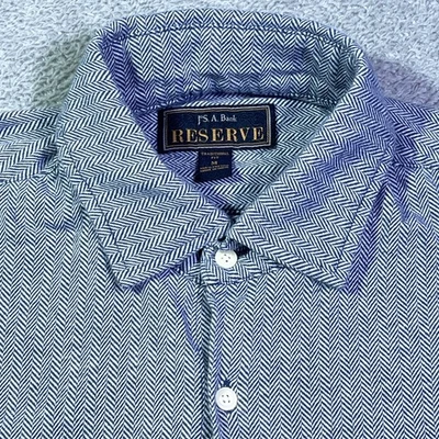 Jos A Bank Reserve Men's Herringbone Shirt Short Sleeve Traditional Fit - Image 1 of 4