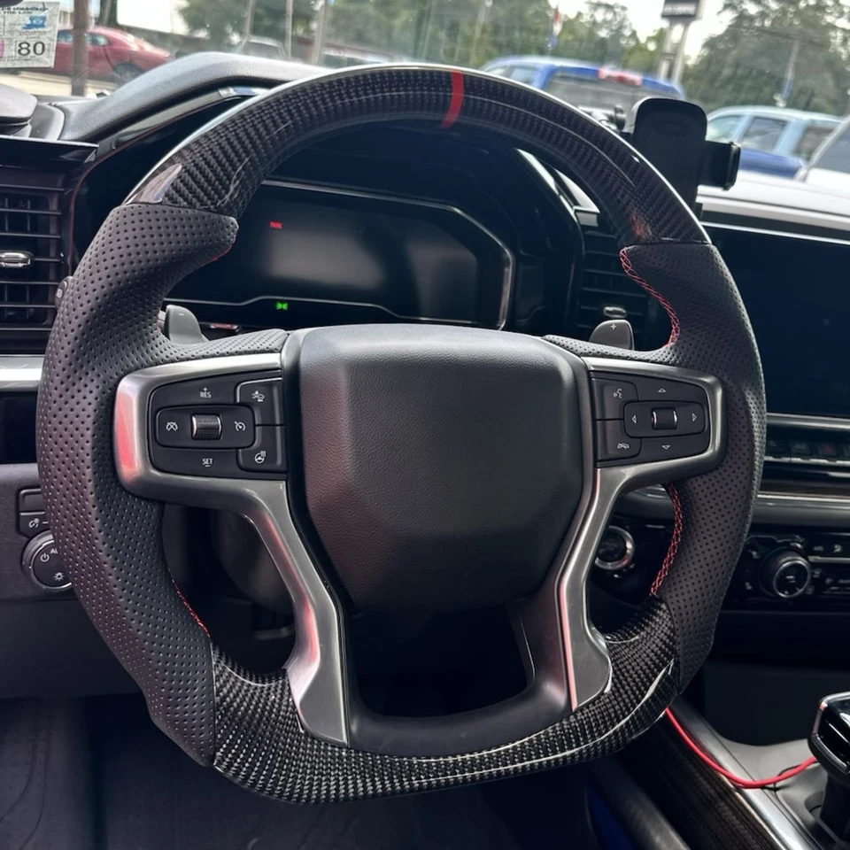 Volante de fibra de carbono para Chevrolet Silverado 1500 2500 3500 con calefacción 20+ Foto 1 de 4