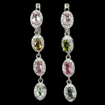 Pendientes de plata de ley 925 turmalina ovalada 5x3 mm joyas de piedras preciosas naturales Foto 1 de 4