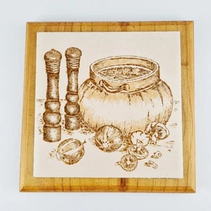 Vintage Square Wooden Timber with Ceramic Tile Trivet Cheese Board Handmade - Picture 1 of 11