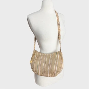Borsa a tracolla vintage anni 80 boho juta righe pastello festa bohemien - Foto 1 di 4