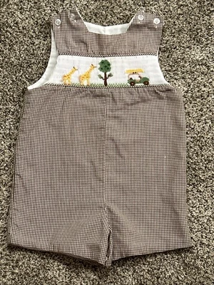 Bailey Boys Smocked Giraffes Jeep Safari Jon Jon/Shortall/Romper 12 Months - Image 1 of 4