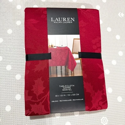RALPH LAUREN Set 60 x 120 Red Tablecloth Nappe Mantel Christmas Holiday - Image 1 of 4