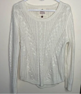 SO Perfect Pullover Sweater Open Cable Knit Cream Womens Size XL - Picture 1 of 10