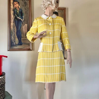 Vintage 60s Mod Colorblock British Invasion Barbarella Skirt Suit M - Image 1 of 4