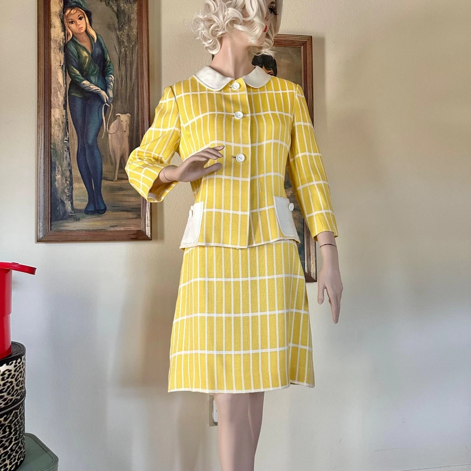 Traje Falda Barbarella Invasión Británica Vintage Años 60 Mod Colorblock M Foto 1 de 4