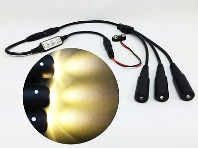 PROP AND SCENERY LIGHTS, LLC Micro Effects Light 3X white LED & control flash blink 9V prop models MELKITW5B