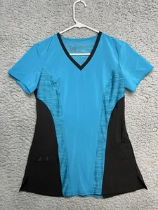 Urbane Performance Womens Scrub Top-Size XSM-teal Blue Black Short Sleeve V Neck - Picture 1 of 11