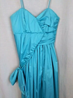 Vtg 1980's Robbe Zanca Party Formals Dress Blue Taffeta Asymmetrical Bow Size 10 - Image 1 of 4