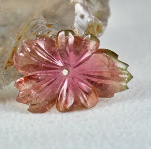 Certified Natural Multi Tourmaline 20.15 Ct Carved Flower Gemstone Loose Pendant - Picture 1 of 8