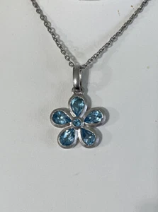 EFFY BH Silver Necklace Pendant With Chain Blue Topaz 4.14 Ct New With Tags - Picture 1 of 8
