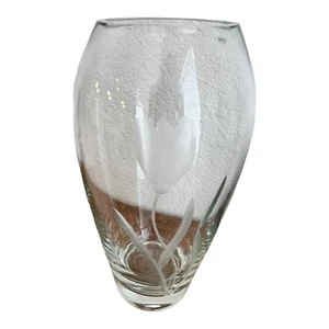 KROSNO POLAND CRYSTAL CLEAR GLASS 12” ETCHED FLOWER VASE WITH STICKER HOME DECOR - Picture 1 of 12