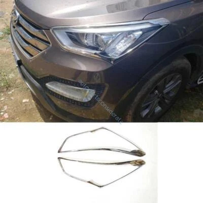 For Hyundai Santa Fe 2013 2014-2018 Exterior Head Light Lamp Cover Trim Chrome - Image 1 of 4