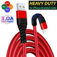 Heavy Duty Braided USB Charger Charging Lead Data Cable 2M 3M For iPhone X 7 6 5