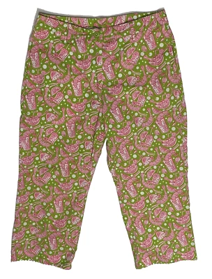 Calça Capri Lilly Pulitzer tamanho 2 camarão coquetel verde rosa branco 26 x 19 - Imagem 1 de 4