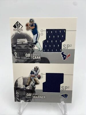 Kurt Warner David Carr SP Authentic 2002 Threads Dual Double AT2-CW - Image 1 of 4