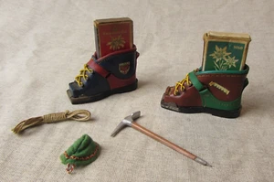 Pair Of Vintage Apline Ski Boot Match Box Holders With Accessories - Picture 1 of 12