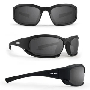 Epoch Hybrid Padded Motorcycle Sunglasses Goggles Black Frame Smoke Lens - Picture 1 of 4