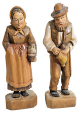 Vintage German Oberammergau Eich Hand Carved Wood Statue Man & Woman Couple 7"