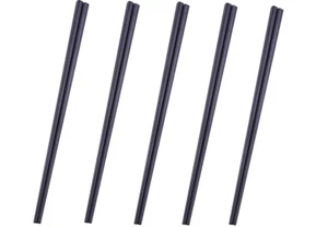 5 Pairs Black Reusable Dishwasher Safe Metal Chopsticks Square Lightweight Chop - Picture 1 of 1