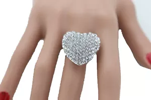 Women Silver Metal Ring Fashion Jewelry Love Heart Modern Stylish Band Size 7.5 - Picture 1 of 12