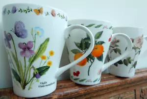 3 x Leonardo Mugs Fine Bone China Roses Violets Oranges 11cm 384ml Lovely Shape - Picture 1 of 20
