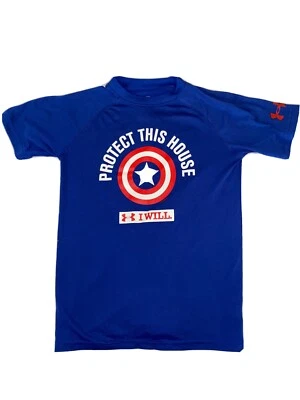 Under Armour Marvel Captain America  Protect This House YMD Loose Fit Blue Tee - Image 1 of 4