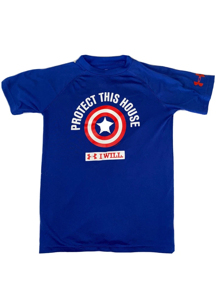 Under Armour Marvel Captain America  Protect This House YMD Loose Fit Blue Tee - Image 1 of 4