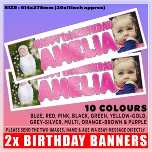 2x PERSONALISED PHOTO BANNER BANNERS BIRTHDAY CHRISTENING ANY EVENT PARTY CELEB - Picture 1 of 21
