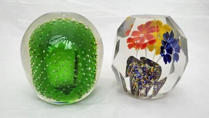 2 x 1930's Czech Glass,Prague Paperweight controlled bubble and flowers in a pot - Picture 1 of 10