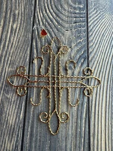 Gold Wire Cross Wall Decor By Silvestri 5" Twisted Design - Picture 1 of 6