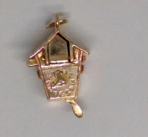 14k, Yellow Gold, 3-D, Moveable, Vintage, Cuckoo Clock Charm. - Picture 1 of 7