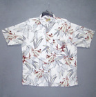 Caribbean Shirt Mens Large Beige Hawaiian Print 70% Silk Button Up Casual Men