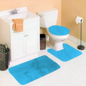  #6 SOLID 3PC BATHROOM SET SOFT COMFORT BATH RUGS ANTI SLIP SOLID COLOR DECOR  - Picture 1 of 27