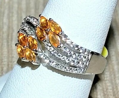 GENUINE SALAMANCA FIRE OPAL & CAMBODIAN ZIRCON RING SIZE 7 PLATINUM/STERLING - Image 1 of 4
