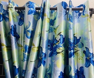 Polyester Blend Floral Grommet Curtain Door 7 Feet Blue Pack of 2 - Picture 1 of 3