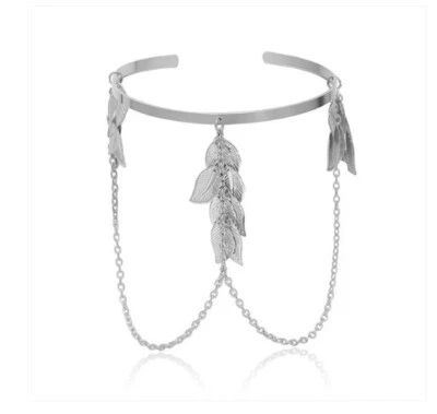 1 Pc Upper arm Cuff Silver Leaf Feather Chain Tassels Bracelet Fashion Jewelry - Image 1 of 2