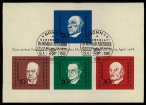 GERMANY 1968 BLOCK 4 used 1. DAY KONRAD ADENAUER WINSTON CHURCHILL 'm5259 - Picture 1 of 2
