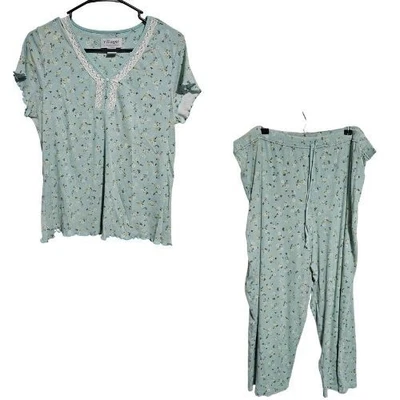 Villager Floral Pajama Set Womens Size L XL Light Blue Yellow Loungewear Pjs - Image 1 of 4