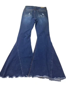 Lucky & Blessed Women's Big Bell Bottom Denim Jeans Raw Hem Size 8 - 28X34 NICE - Picture 1 of 4