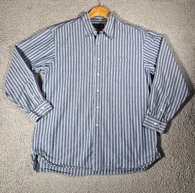 Arrow Blue Jean Co Button Up Shirt Men´s Size Large Blue Striped Pleated Back - Image 1 of 4