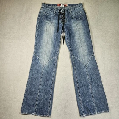 Pantalones de mezclilla Guess Bootcut vintage para mujer talla 32 Y2K con cordones azul mosca vaquera Foto 1 de 4