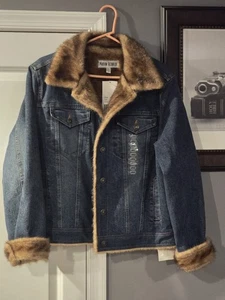 Marvin Richards Jeansjacke Vintage Y2K 90er Kunstfell gefüttert Hippie Party L - Bild 1 von 10