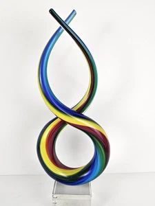 15,5" große Murano Stil Liebe Knoten mundgeblasene Regenbogen Glas Statue blau gelb - Bild 1 von 11