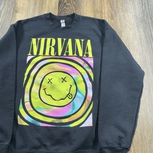 Sudadera Nirvana Para Hombres M Negra Banda Grunge Y2K Cara Smiley Cuello Redondo Sudadera - Imagen 1 de 12