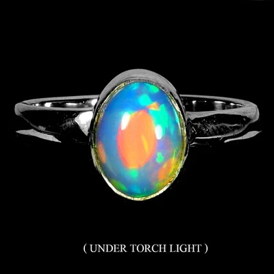 Anillo de plata de ley 925 ovalado ópalo de fuego 10x7 mm piedras preciosas naturales joyería tamaño 7 Foto 1 de 4