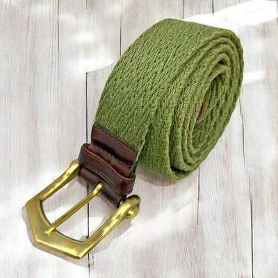 Vintage Christian Dior Olive Web Leather Brass Buckle Belt Made in Italy Size 40 - Image 1 of 4