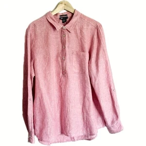 Rosa Leinenbluse, geknöpfte Ärmel, Küste, Strand, Slow Fashion, Jones New York L - Bild 1 von 7