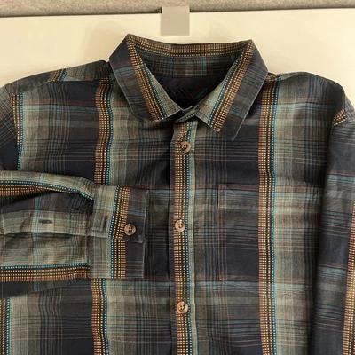 PRANA Shirt Mens Medium Plaid Organic Cotton Blend Long Sleeve Outdoor - Image 1 of 4